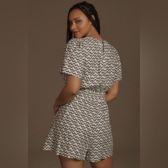 Anthropologie The Somerset Romper Linen Edition In Black & White Size Large NWT - Picture 3 of 6